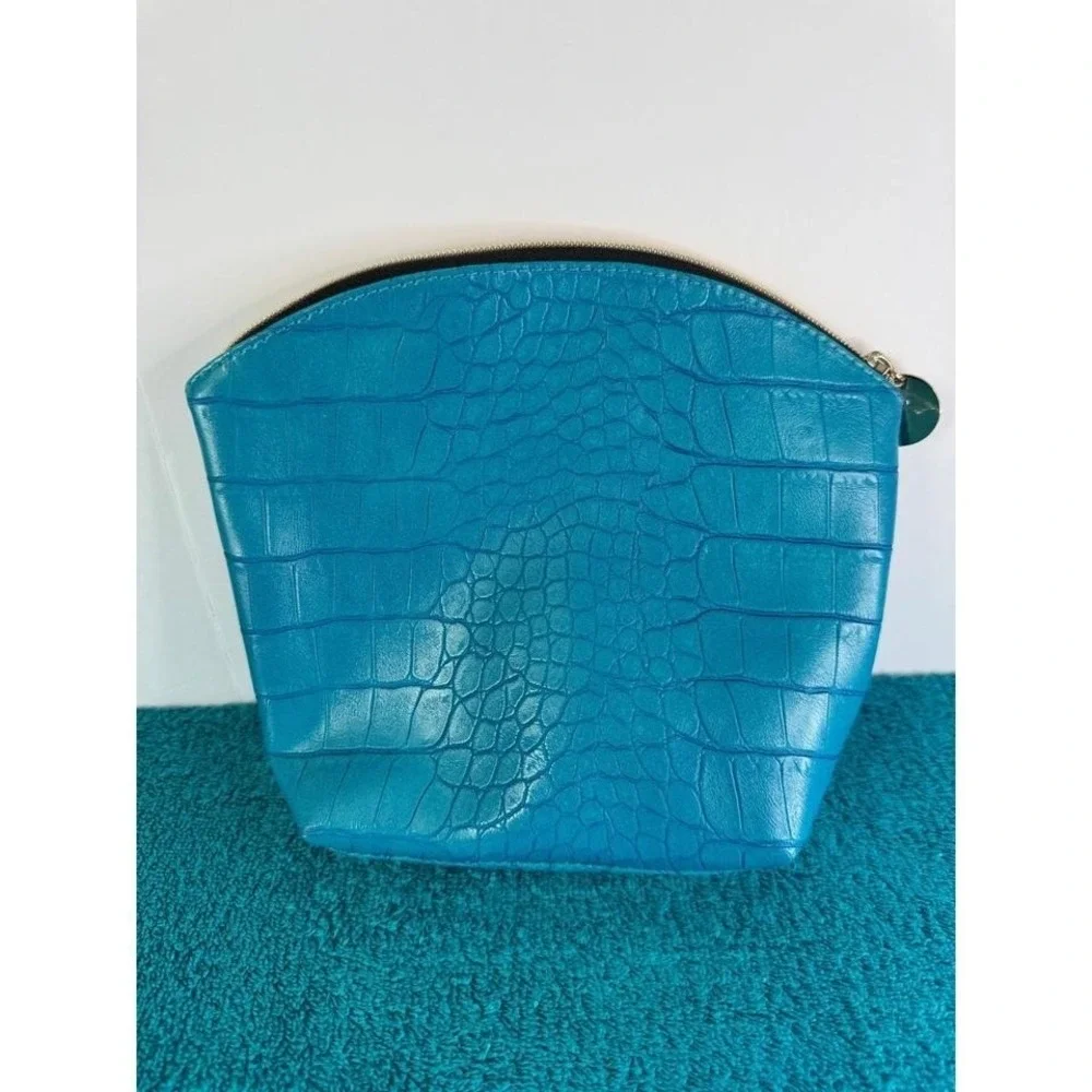 Elizabeth Arden Teal Croc Embossed Cosmetic Makeup Bag Pouch